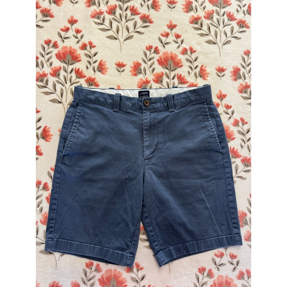 J.Crew Mens 9 Inch Inseam Chino Shorts Blue Cotton Twill Size 30 Flat Front